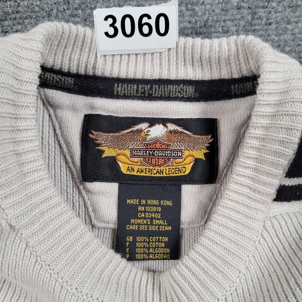 Vintage Harley-Davidson Sweater Womens Small Light Gray Pullover Logo Hong Kong - Picture 7 of 7
